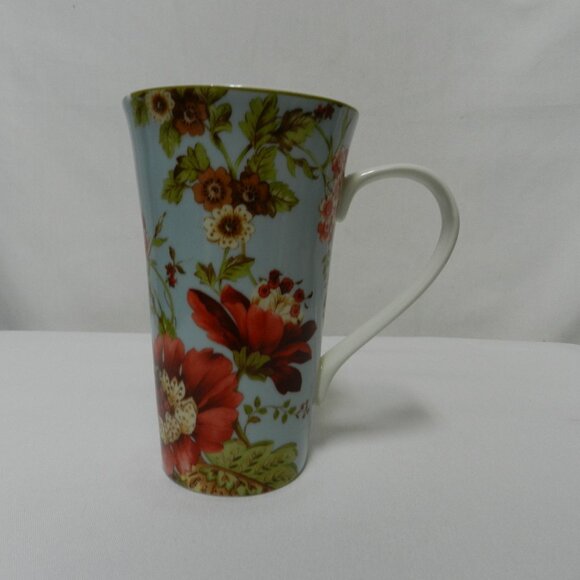 222 Fifth Spring Botanicals Tall Latte Tea Mug Floral ceramic micro dish 6.3" - Picture 1 of 15